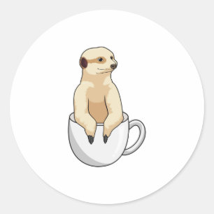 Meerkat med Kopp i Coffee Runt Klistermärke