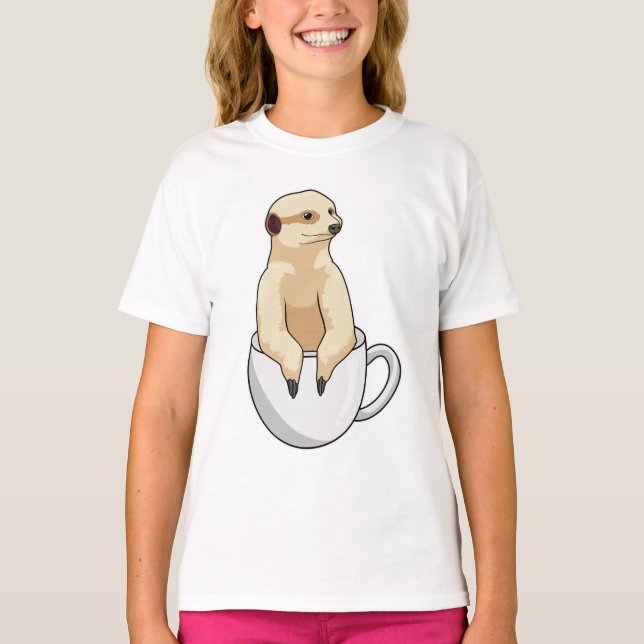 Meerkat med Kopp i Coffee T Shirt (Framsida)
