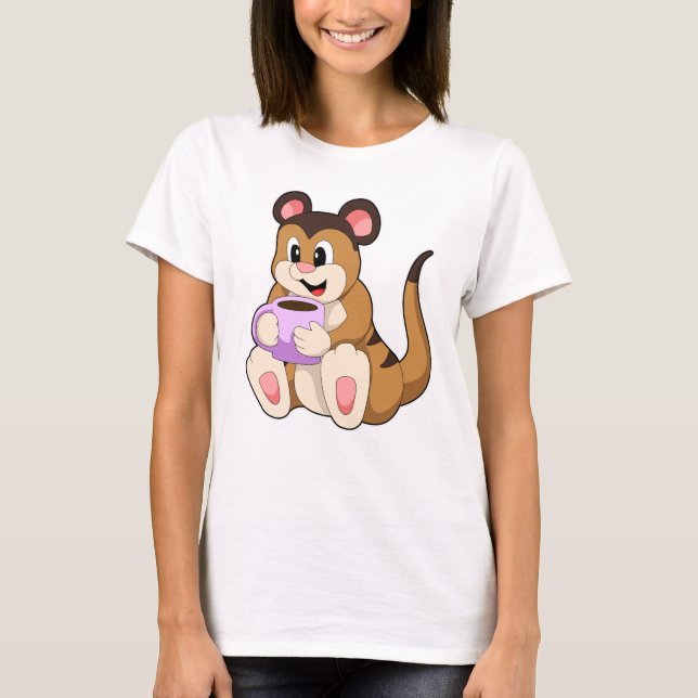 Meerkat med Kopp i Coffee T Shirt (Framsida)