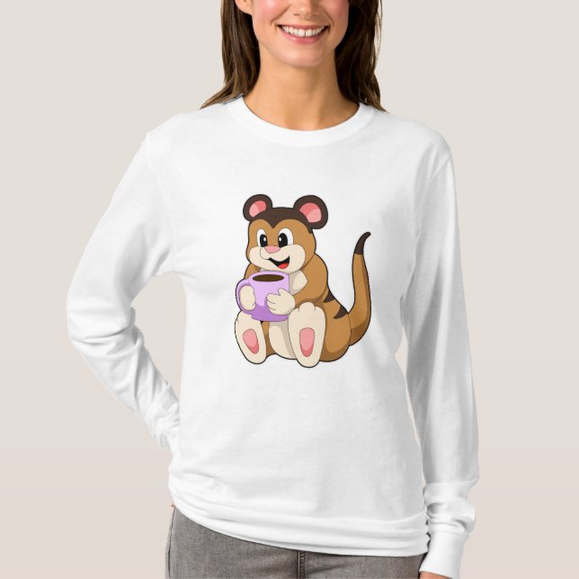 Meerkat med Kopp i Coffee T Shirt (Framsida)