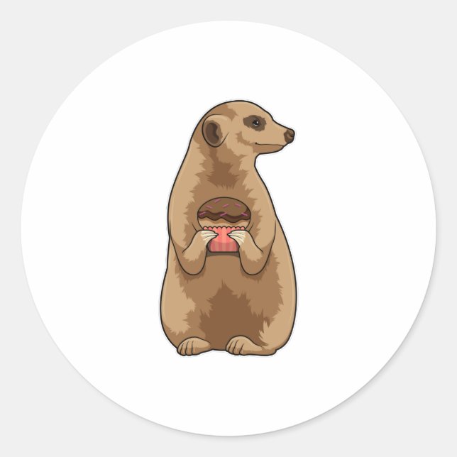 Meerkat med Muffin Runt Klistermärke (Framsida)