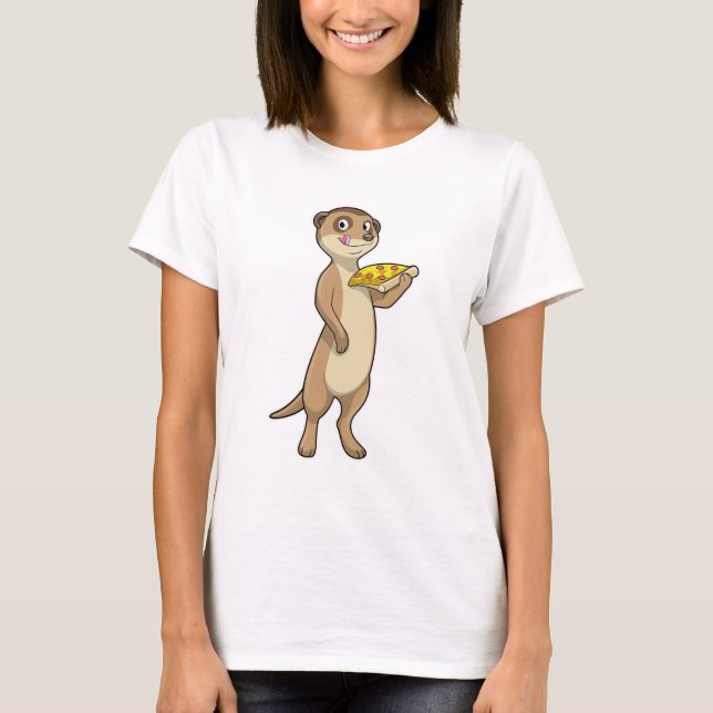 Meerkat med Pizza T Shirt (Framsida)