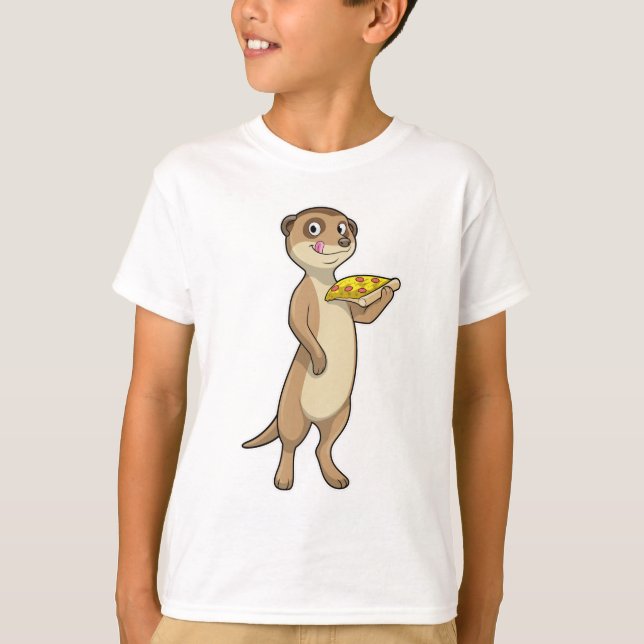 Meerkat med Pizza T Shirt (Framsida)