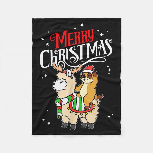 Meerkat Merry Christmas Reindeer Llama Riding Meer Fleecefilt (Framsidan)