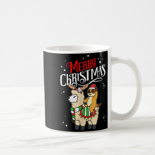 Meerkat Merry Christmas Reindeer Llama Riding Meer Kaffemugg (Höger)