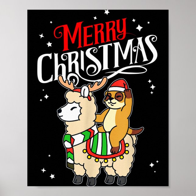 Meerkat Merry Christmas Reindeer Llama Riding Meer Poster (Framsidan)