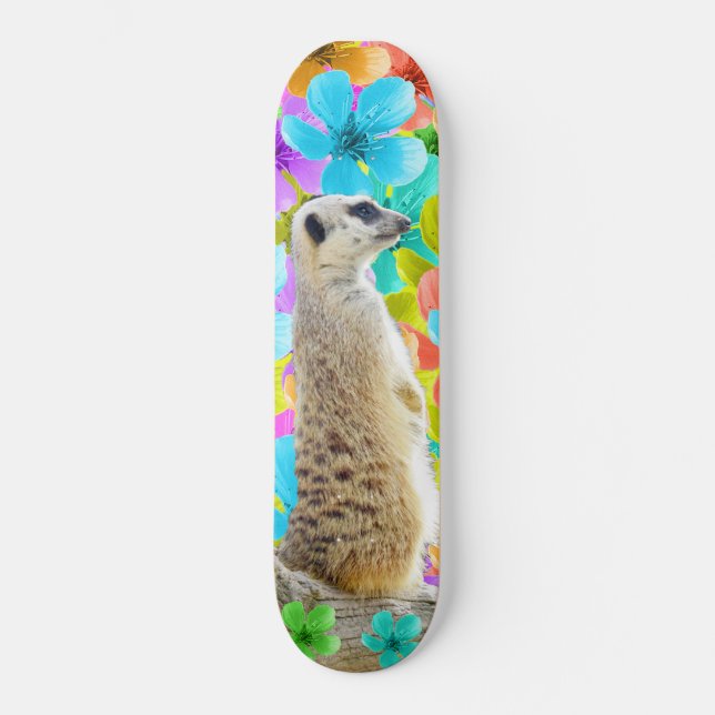 Meerkat och Blommar Mini Skateboard Bräda 18,5 Cm (Framsida)