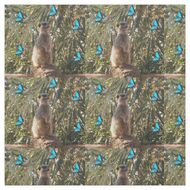 Meerkat och Blue Butterflies, Fabric Tyg (Provkarta)