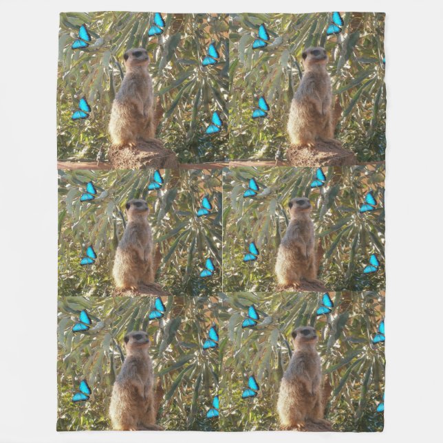 Meerkat och Blue Butterflies Fleecefilt (Framsidan)