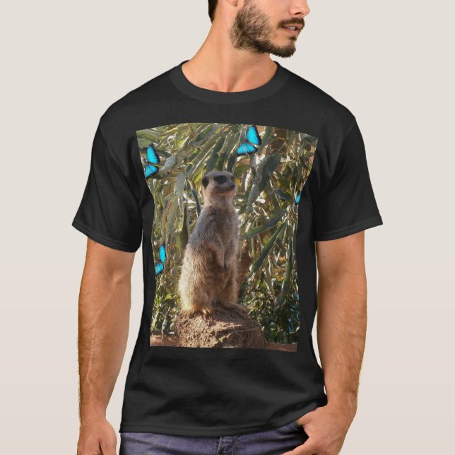 Meerkat och Blue Butterflies T-shirt (Framsida)