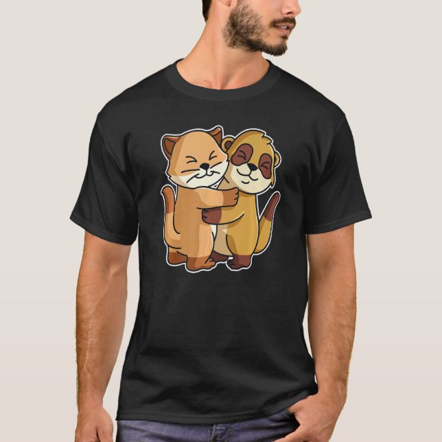 Meerkat och katt, kute, djur för avel och fortplan t shirt (Framsida)