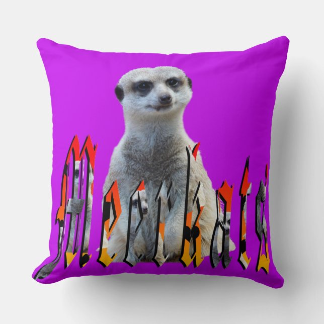 Meerkat och Meerkats Logotyp, Lila Throw Cushion. Kudde (Framsida)