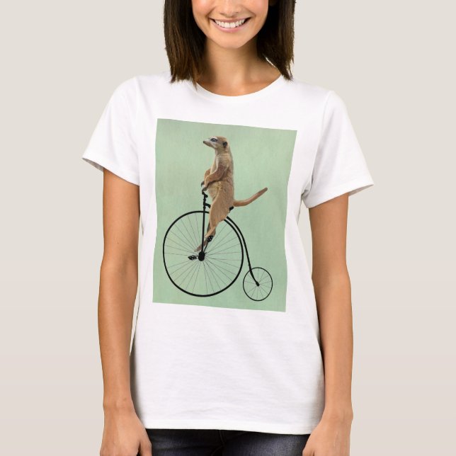 Meerkat på Black Penny Farthing 2 Tee Shirt (Framsida)