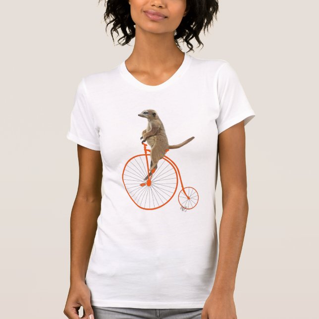 Meerkat på Orange Penny Farthing T Shirt (Framsida)