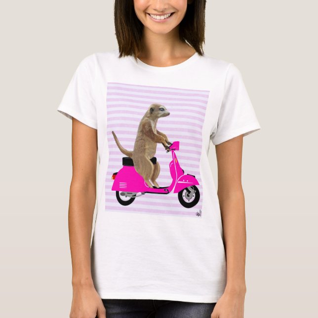 Meerkat på Rosa Moped 2 T Shirt (Framsida)