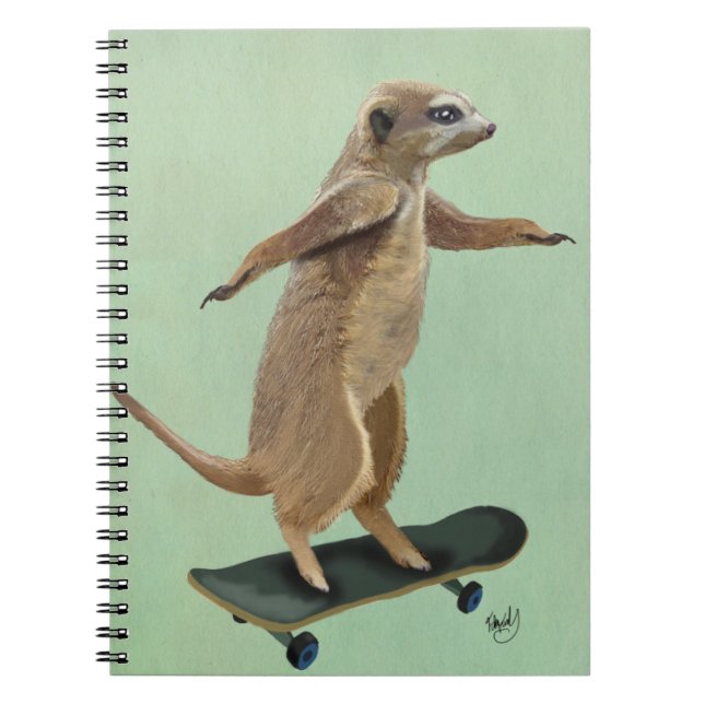 Meerkat på Skateboard 3 Anteckningsbok Med Spiral (Framsidan)