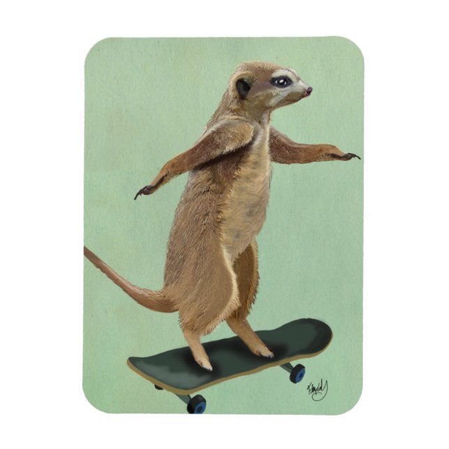 Meerkat på Skateboard 3 Magnet (Vertikal)