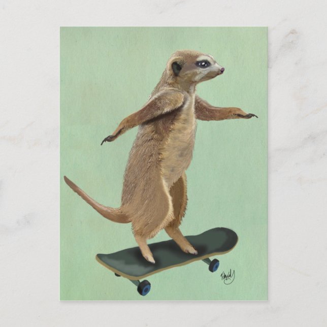 Meerkat på Skateboard 3 Vykort (Framsida)