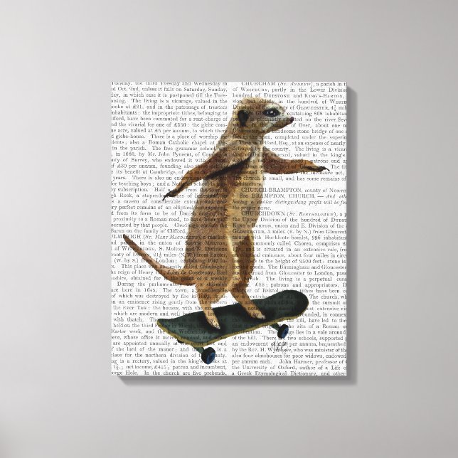Meerkat på Skateboard Canvastryck (Framsida)