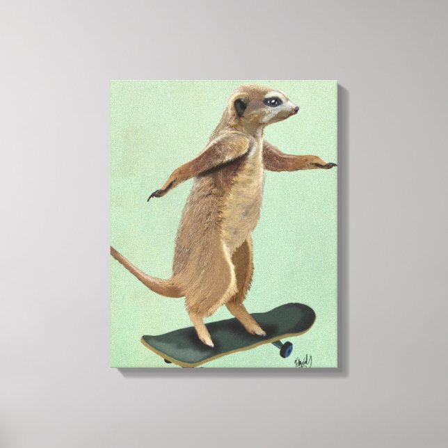 Meerkat på Skateboard Canvastryck (Framsida)