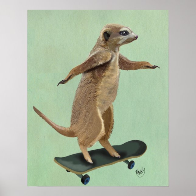 Meerkat på Skateboard Poster (Framsidan)
