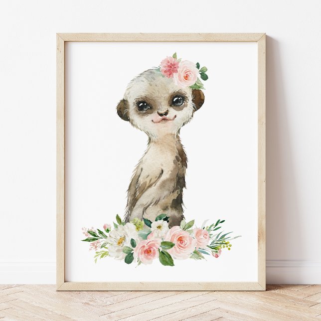 Meerkat, Safari, Rosa Flowers, Girl Nursery Poster (Skapare uppladdad)