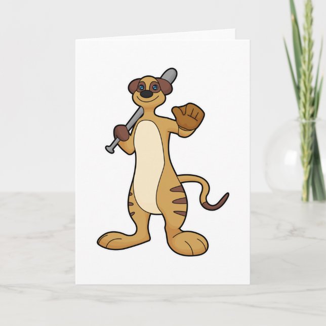 Meerkat som Baseball-spelare med Baseball fladderm Kort (Framsida)