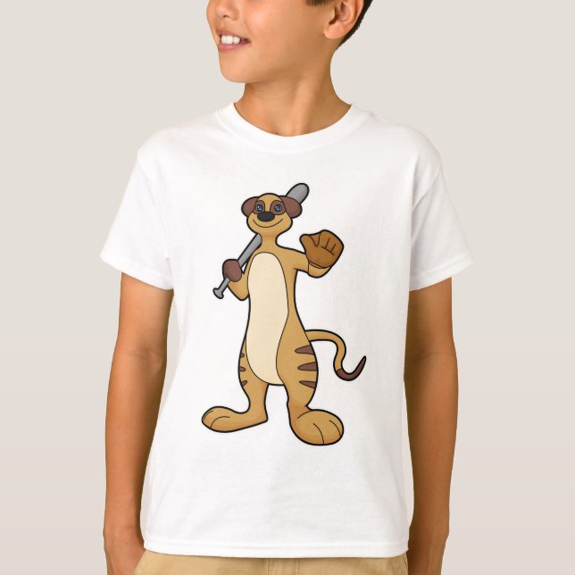 Meerkat som Baseball-spelare med Baseball fladderm T Shirt (Framsida)