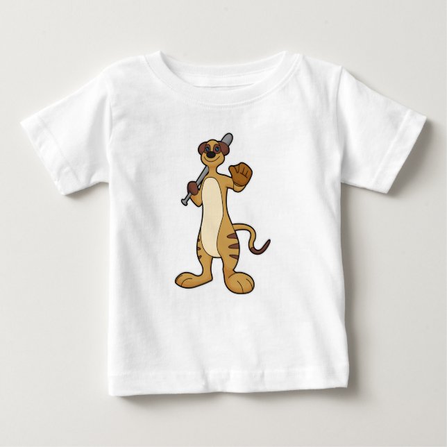 Meerkat som Baseball-spelare med Baseball fladderm T Shirt (Framsida)