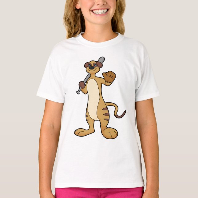 Meerkat som Baseball-spelare med Baseball fladderm T Shirt (Framsida)