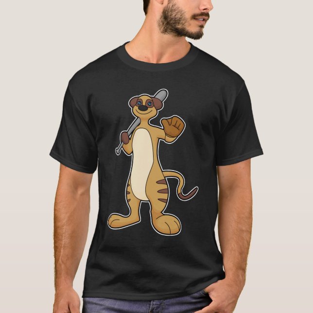 Meerkat som Baseball-spelare med Baseball fladderm T Shirt (Framsida)