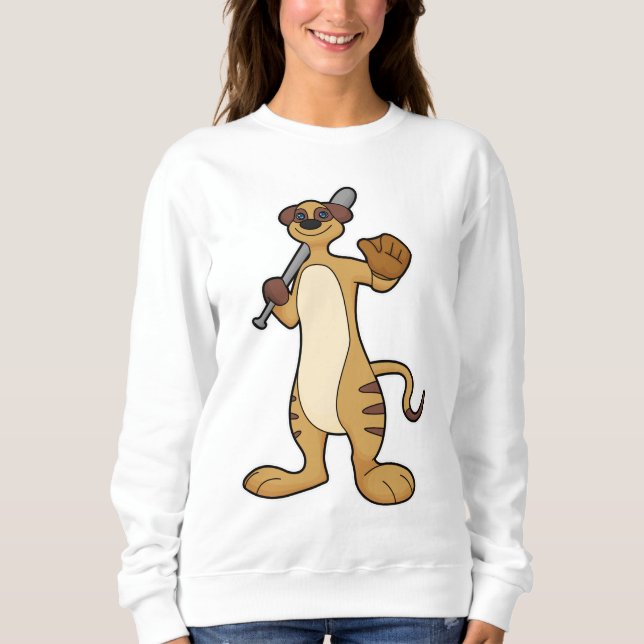 Meerkat som Baseball-spelare med Baseball fladderm T Shirt (Framsida)