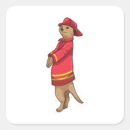 Meerkat som Firefighter med Helmet Fyrkantigt Klistermärke