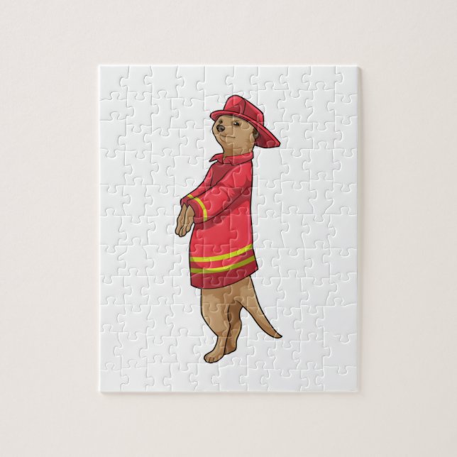 Meerkat som Firefighter med Helmet Pussel (Vertikal)