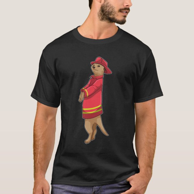 Meerkat som Firefighter med Helmet T Shirt (Framsida)