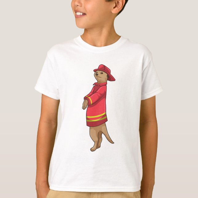 Meerkat som Firefighter med Helmet T Shirt (Framsida)