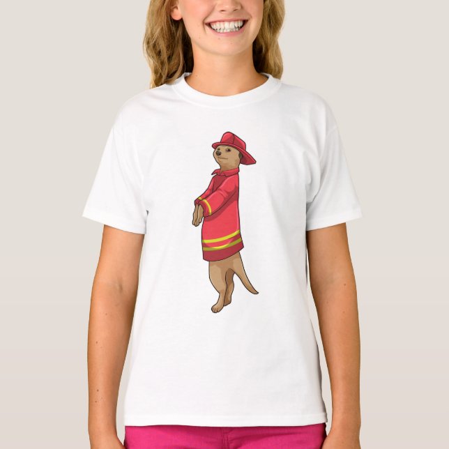 Meerkat som Firefighter med Helmet T Shirt (Framsida)