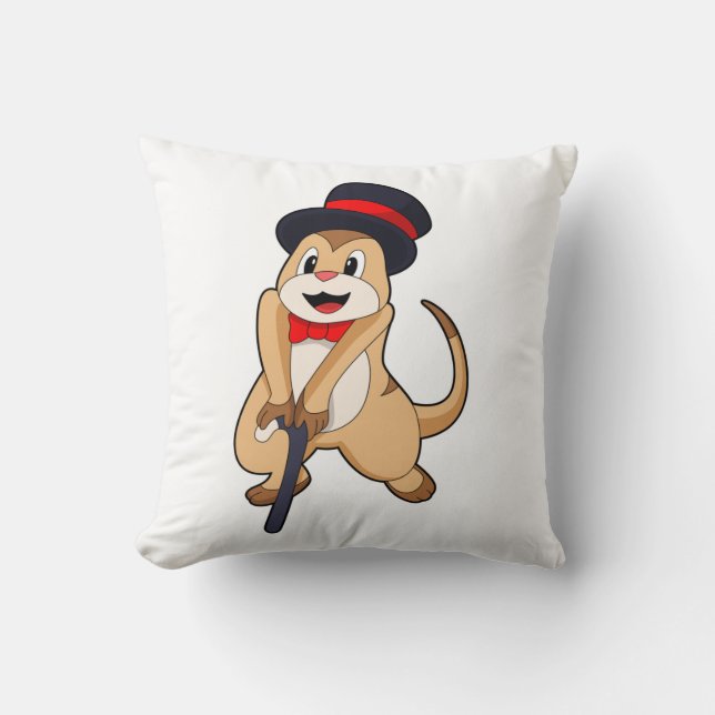 Meerkat som Pensionär med Walking stick Kudde (Framsida)