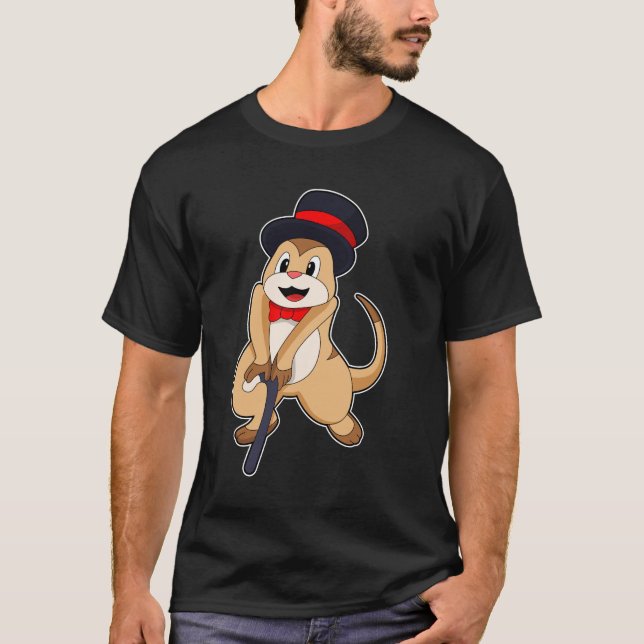 Meerkat som Pensionär med Walking stick T Shirt (Framsida)