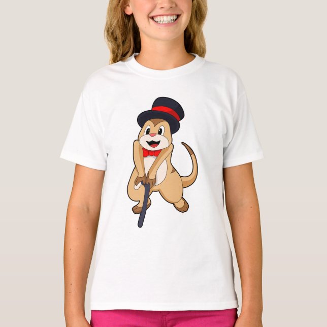 Meerkat som Pensionär med Walking stick T Shirt (Framsida)
