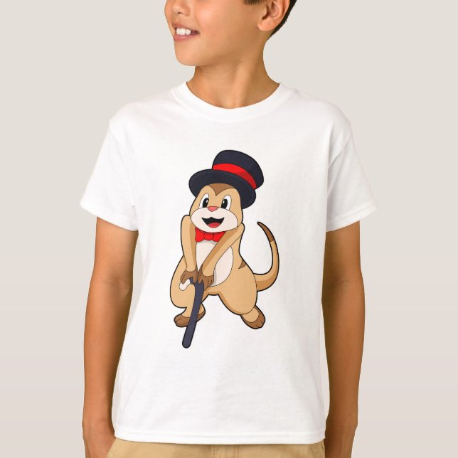 Meerkat som Pensionär med Walking stick T Shirt (Framsida)