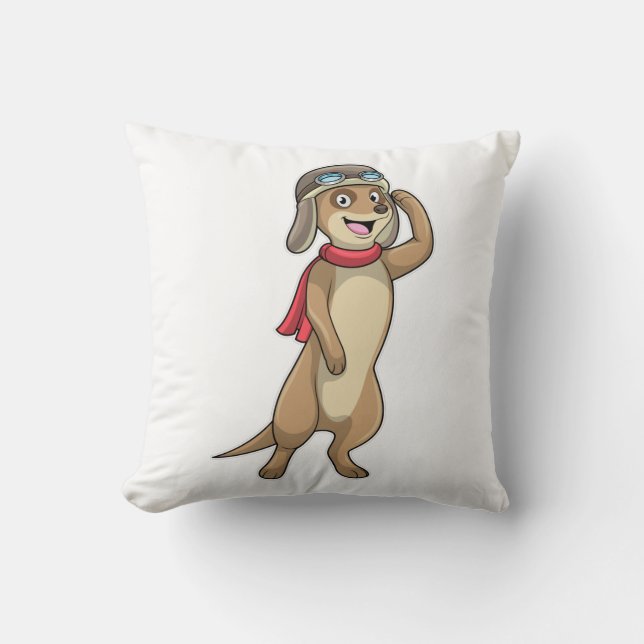 Meerkat som Pilot med Pilot hat Kudde (Framsida)