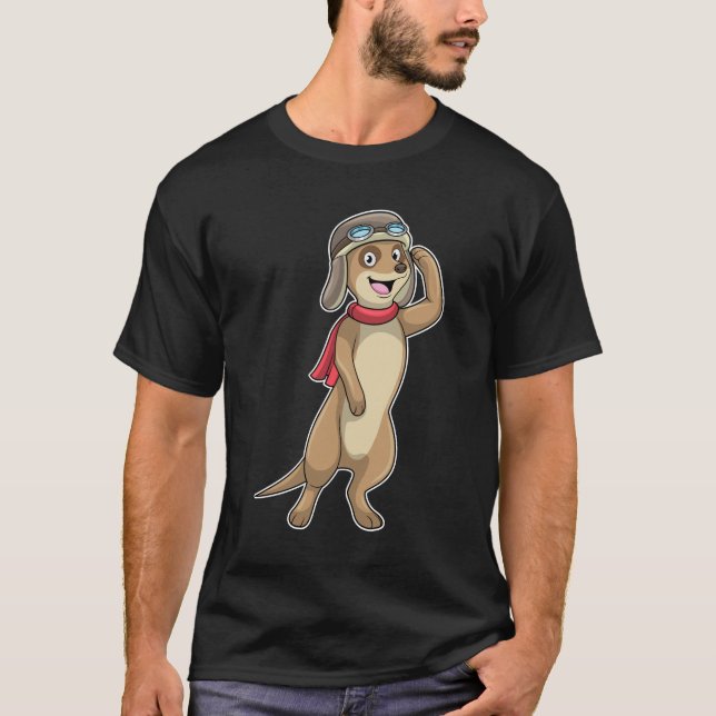 Meerkat som Pilot med Pilot hat T Shirt (Framsida)