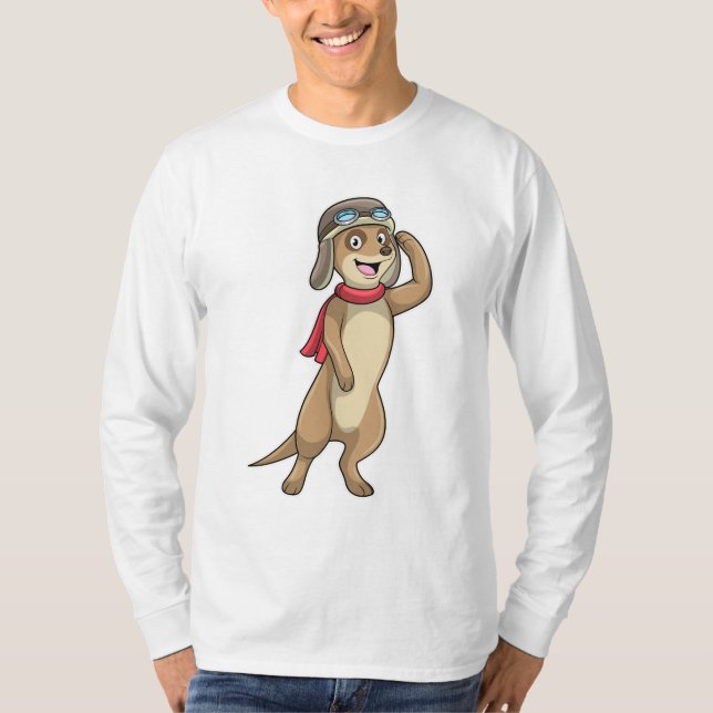 Meerkat som Pilot med Pilot hat T Shirt (Framsida)