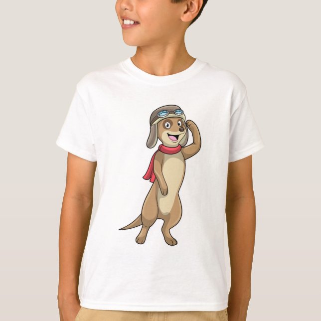 Meerkat som Pilot med Pilot hat T Shirt (Framsida)