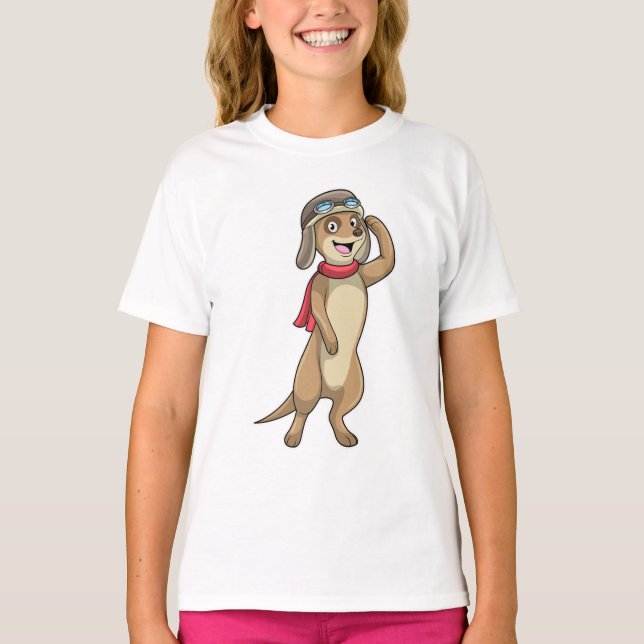 Meerkat som Pilot med Pilot hat T Shirt (Framsida)