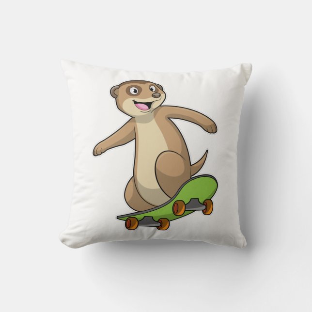 Meerkat som Skater med Skateboard Kudde (Framsida)