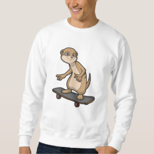 Meerkat som Skater med Skateboard Lång Ärmad Tröja