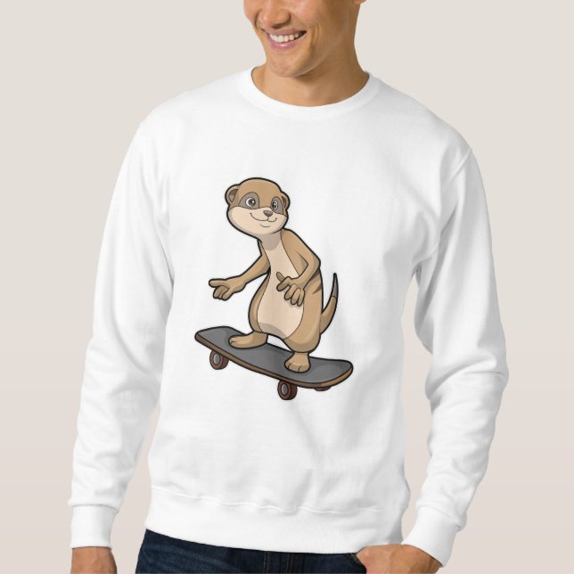 Meerkat som Skater med Skateboard Lång Ärmad Tröja (Framsida)