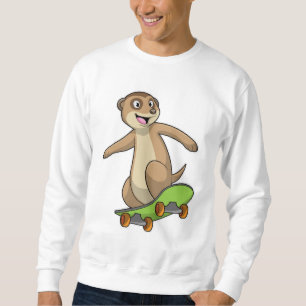 Meerkat som Skater med Skateboard Lång Ärmad Tröja